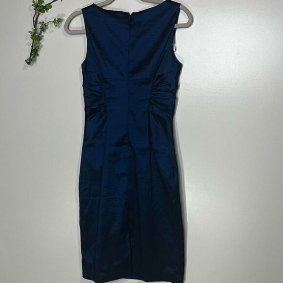 Adrianna Papell Metallic Blue Side Ruched Sheath Dress - Picture 9 of 13